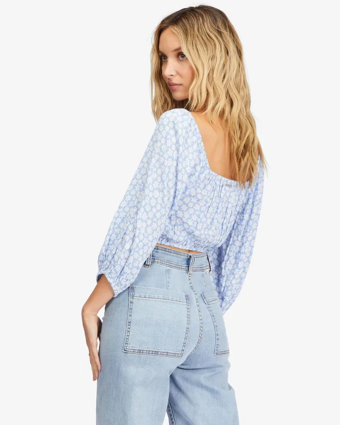 Billabong Sun City 2 Puff Sleeve Crop Top Baby Blues Women Tops Billabong Sun City 2 Puff Sleeve Crop Top Baby Blues Women Tops