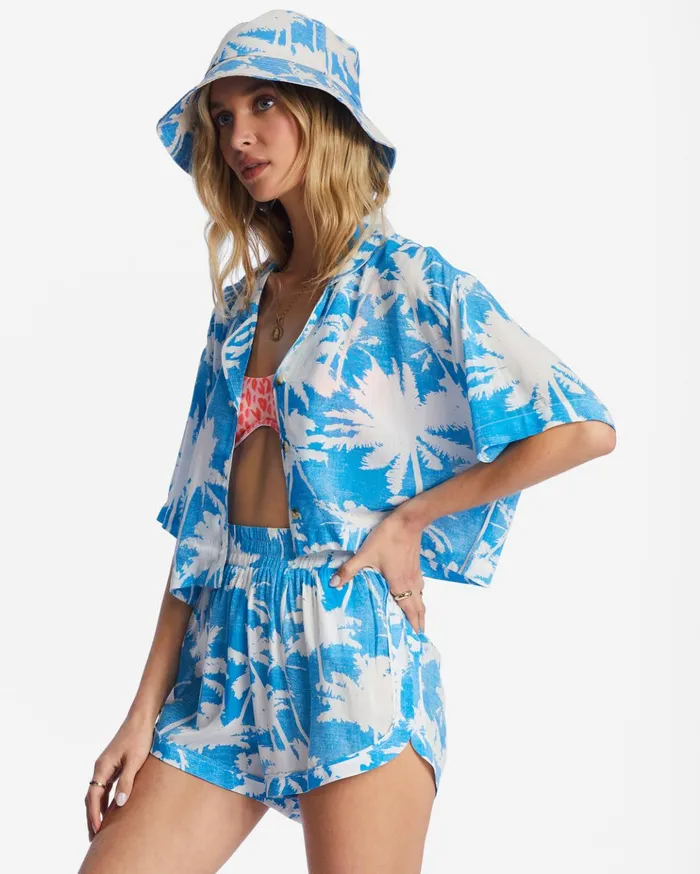 Billabong Sun Is Shining Cropped Shirt Blue Hawaii Women Tops Billabong Sun Is Shining Cropped Shirt Blue Hawaii Women Tops