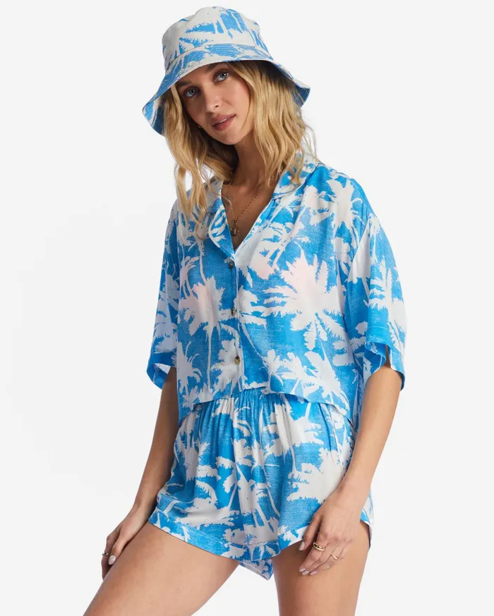 Billabong Sun Is Shining Cropped Shirt Blue Hawaii Women Tops Billabong Sun Is Shining Cropped Shirt Blue Hawaii Women Tops