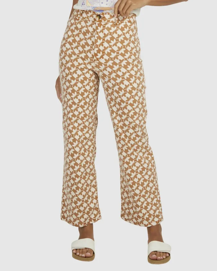 Billabong Sundial Cropped Pants Brown Women Denim Billabong Sundial Cropped Pants Brown Women Denim