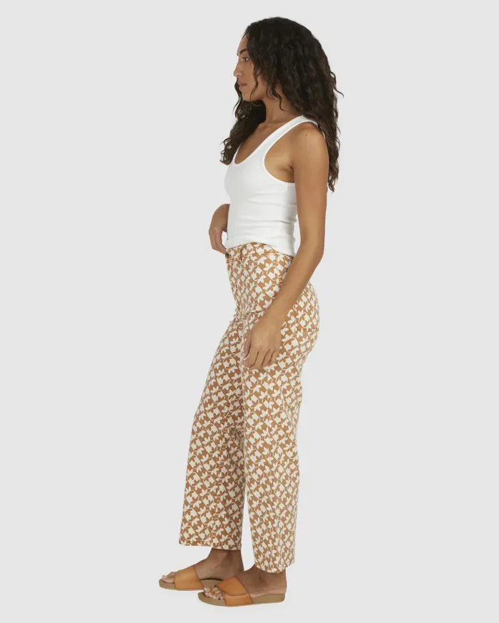 Billabong Sundial Cropped Pants Brown Women Denim Billabong Sundial Cropped Pants Brown Women Denim