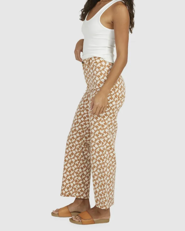 Billabong Sundial Cropped Pants Brown Women Denim Billabong Sundial Cropped Pants Brown Women Denim