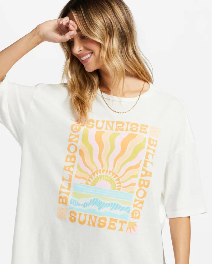 Billabong Sunrise To Sunset Oversized TShirt Salt Crystal Women Graphic Tees and Tanks Billabong Sunrise To Sunset Oversized TShirt Salt Crystal Women Graphic Tees and Tanks