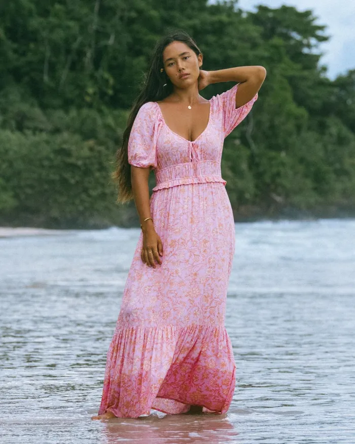 Billabong Sweet On You Maxi Dress Pink Trails Women Dresses