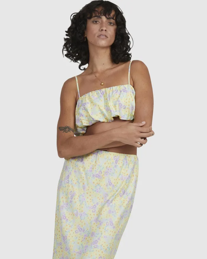Billabong Tempest Floral Crop Top Lemon Lime Women Tops Billabong Tempest Floral Crop Top Lemon Lime Women Tops