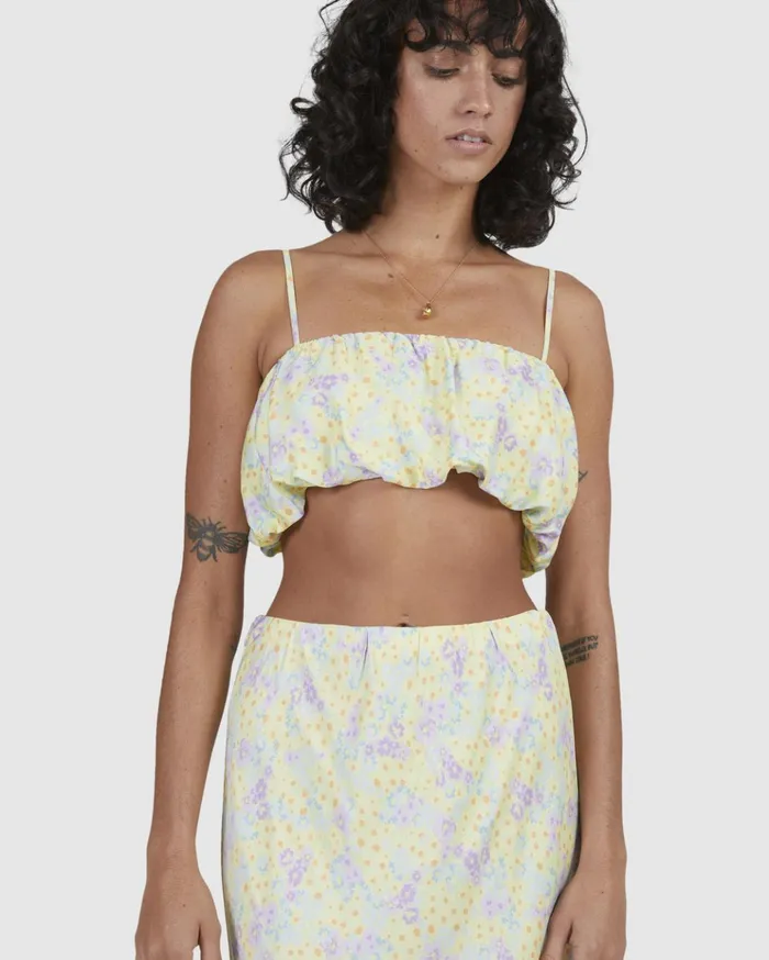 Billabong Tempest Floral Crop Top Lemon Lime Women Tops Billabong Tempest Floral Crop Top Lemon Lime Women Tops