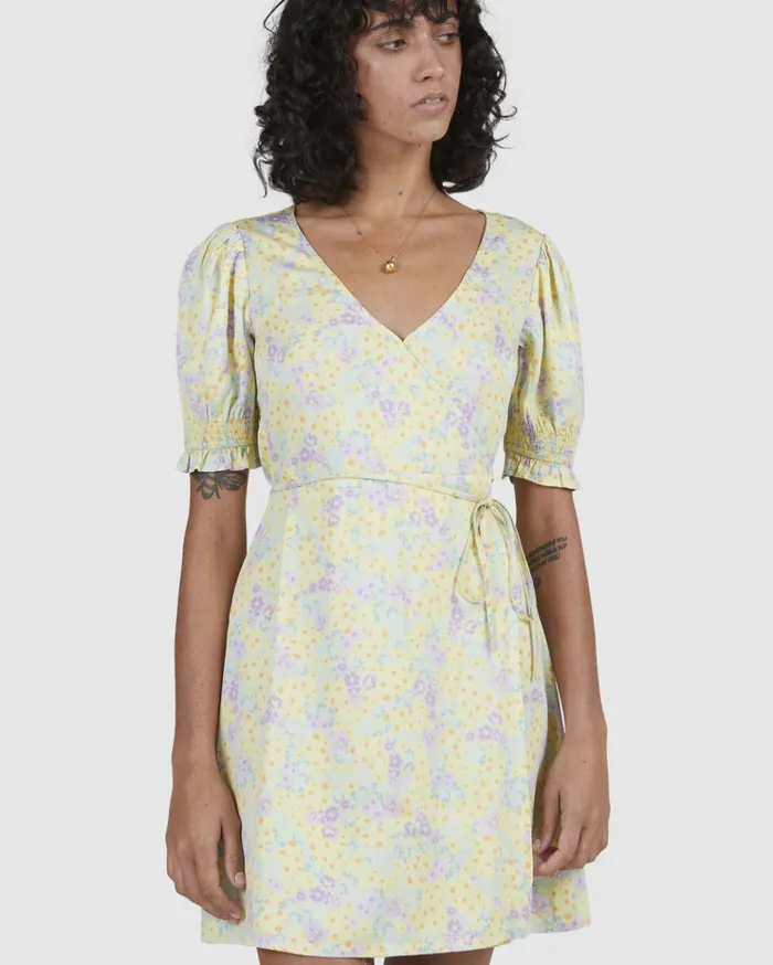 Billabong Tempest Wrap Dress Lemon Lime Women Dresses Billabong Tempest Wrap Dress Lemon Lime Women Dresses