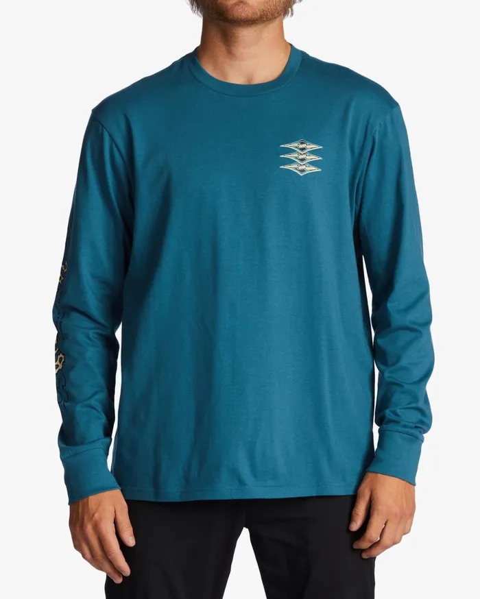 Billabong Throw Back Long Sleeve TShirt Blue Lagoon Men TShirts