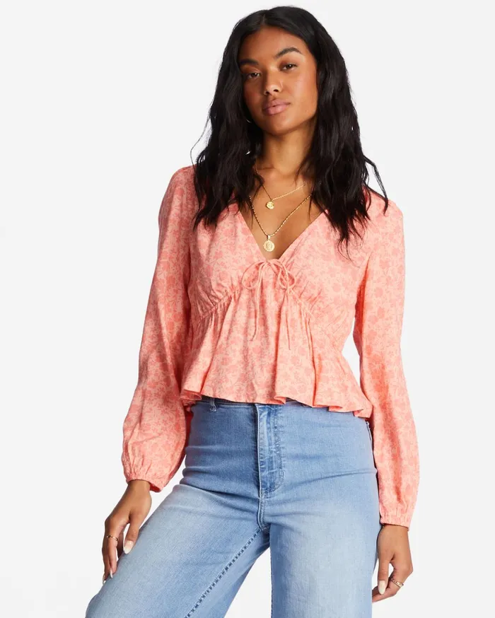 Billabong Time Goes By Long Sleeve Crop Top Lifes A Peach Women Tops