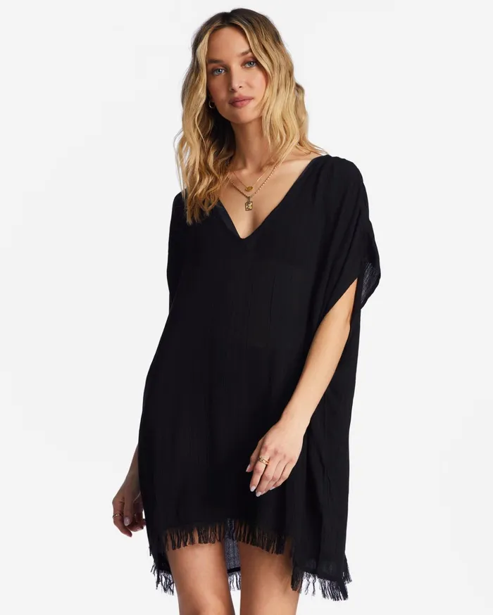 Billabong Walk Away Tunic Top Black Pebble Women Beach Cover Ups