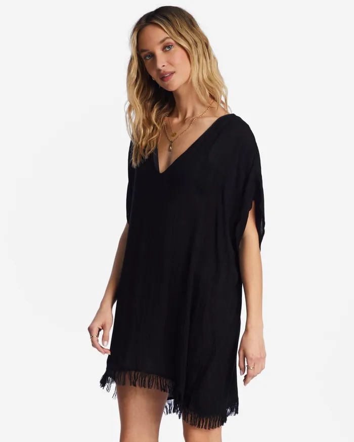Billabong Walk Away Tunic Top Black Pebble Women Beach Cover Ups Billabong Walk Away Tunic Top Black Pebble Women Beach Cover Ups