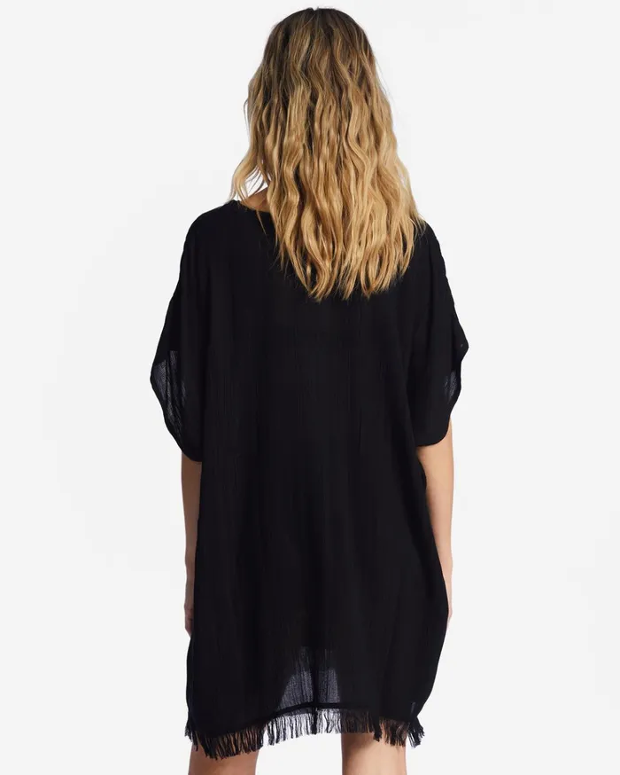 Billabong Walk Away Tunic Top Black Pebble Women Beach Cover Ups Billabong Walk Away Tunic Top Black Pebble Women Beach Cover Ups