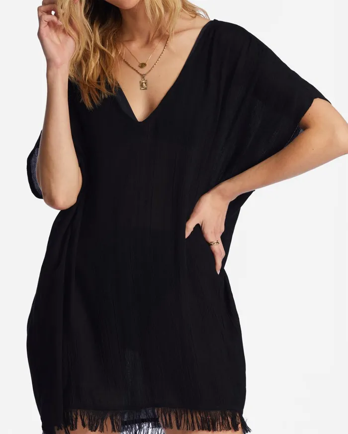 Billabong Walk Away Tunic Top Black Pebble Women Beach Cover Ups Billabong Walk Away Tunic Top Black Pebble Women Beach Cover Ups