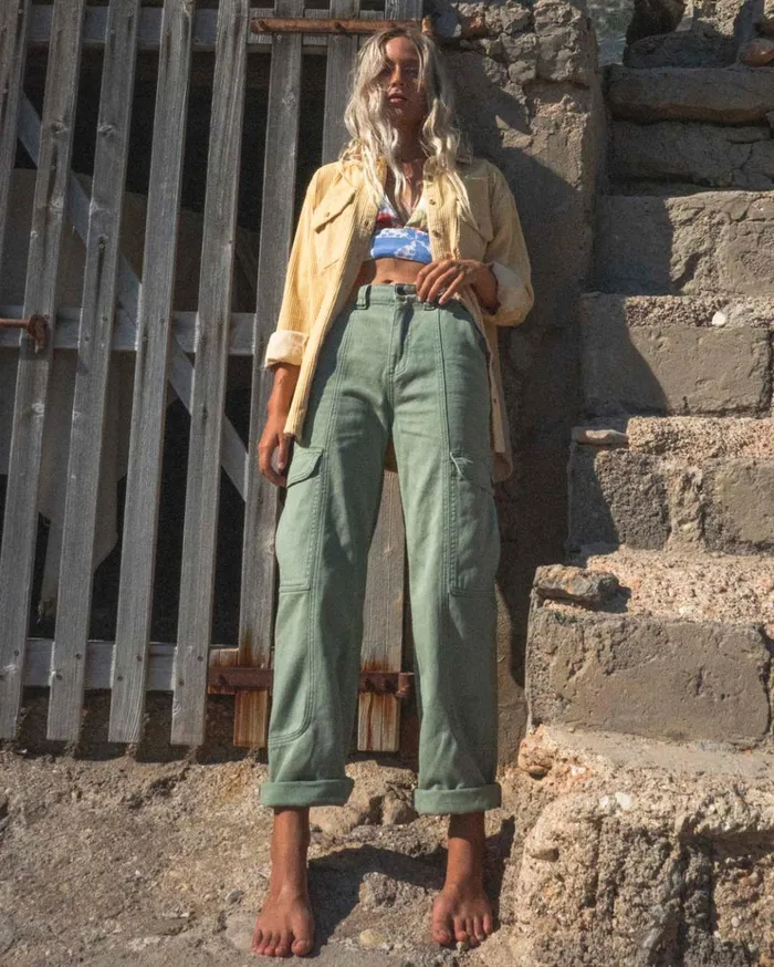 Billabong Wall To Wall Denim Cargo Pants Army Women Denim