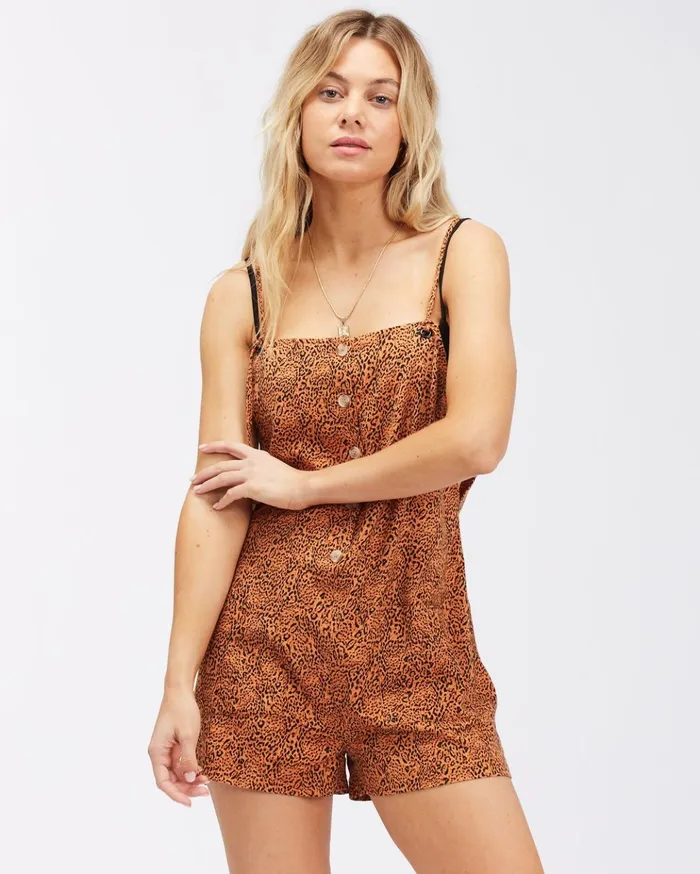 Billabong Wave Watch Short Overall Romper Toffee Women Shorts