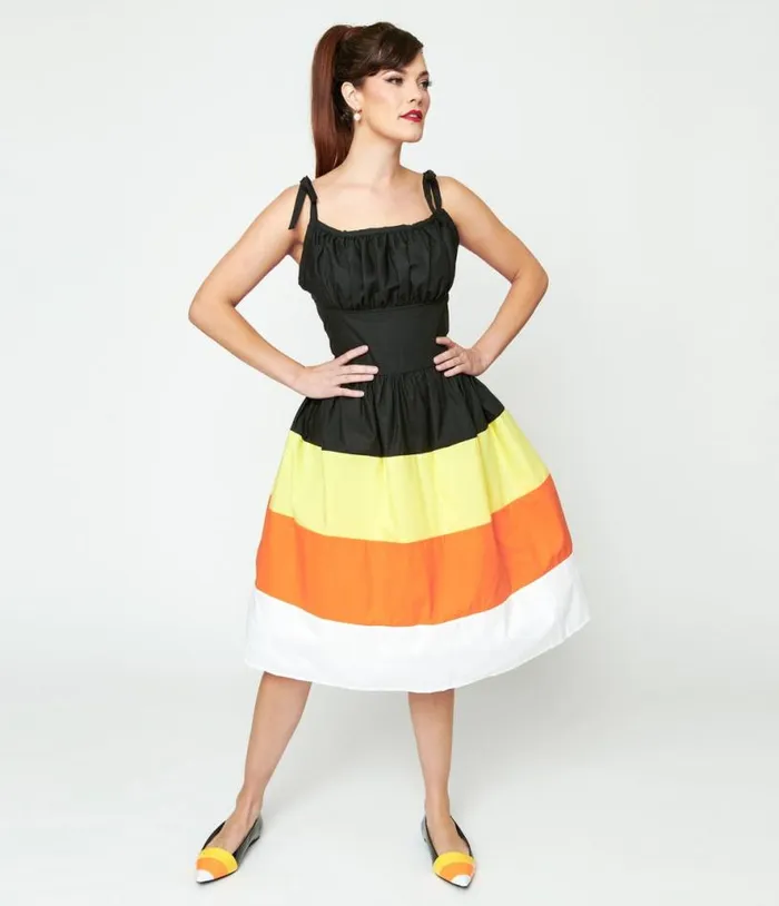 Black and Candy Corn Stripe Swing Dress DressesHalloweenPlus Unique Vintage Pocket Dresses Black and Candy Corn Stripe Swing Dress DressesHalloweenPlus Unique Vintage Pocket Dresses