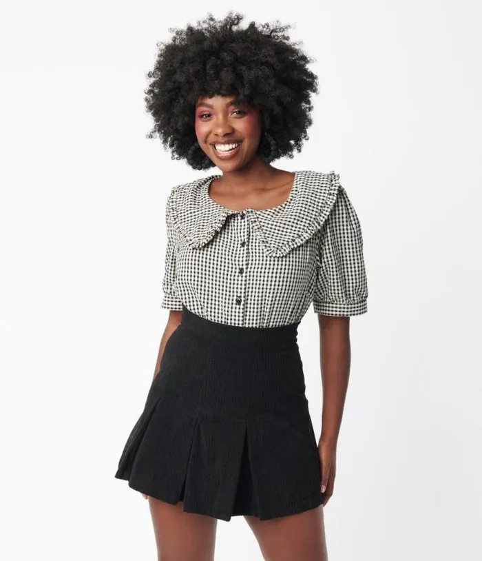 Black and Ivory Gingham Tallulah Blouse Clothing Unique Vintage Blouses