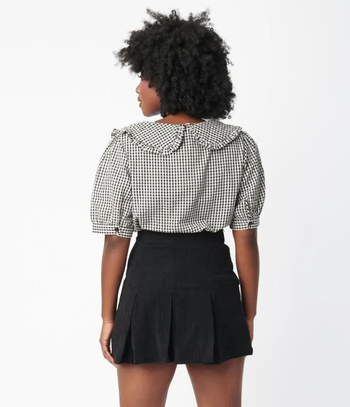 Black and Ivory Gingham Tallulah Blouse Clothing Unique Vintage Blouses