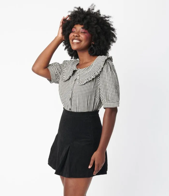 Black and Ivory Gingham Tallulah Blouse Clothing Unique Vintage Blouses