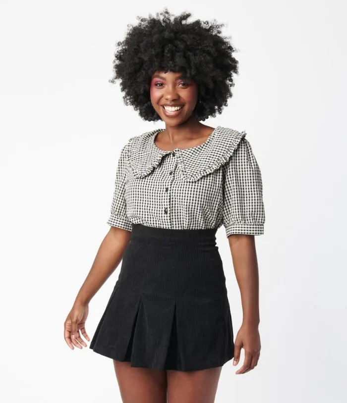 Black and Ivory Gingham Tallulah Blouse Clothing Unique Vintage Blouses