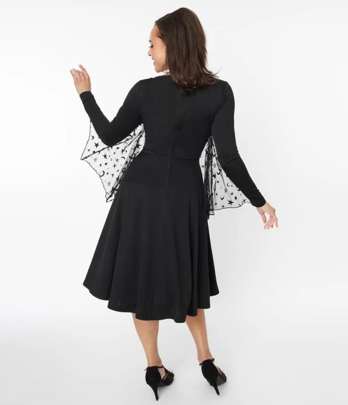 Black and Mesh Bat Swing Dress DressesHalloweenPlus Unique Vintage Dresses