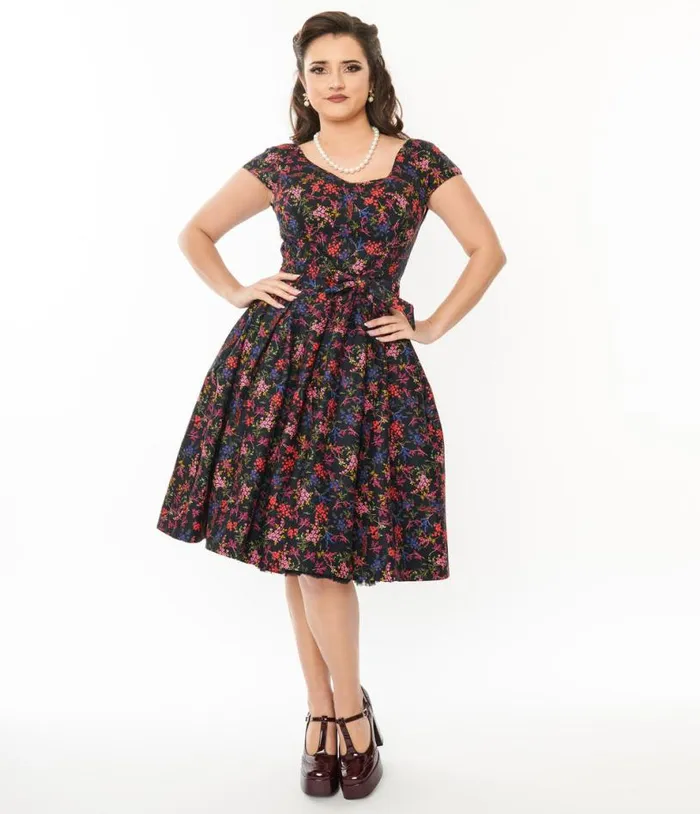 Black and Multicolor Floral Nova Swing Dress Dresses Unique Vintage Pocket Dresses Black and Multicolor Floral Nova Swing Dress Dresses Unique Vintage Pocket Dresses