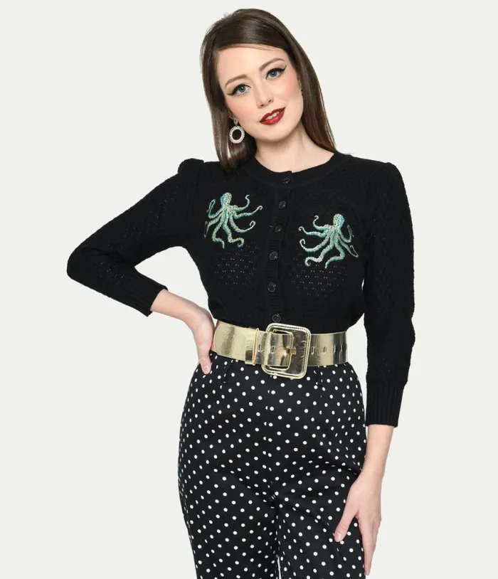 Black and Octopus Cropped Cardigan Clothing Unique Vintage Sweaters and Cardigans Black and Octopus Cropped Cardigan Clothing Unique Vintage Sweaters and Cardigans