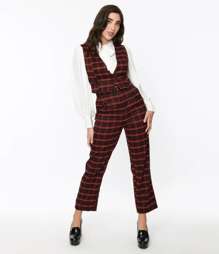 Black and Orange Windowpane Pants Clothing Unique Vintage Pants