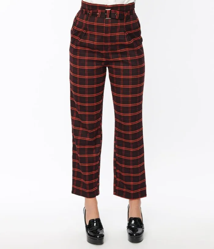 Black and Orange Windowpane Pants Clothing Unique Vintage Pants