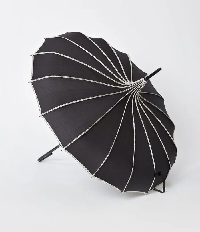 Black and Polka Dot Tan Princess Pagoda Umbrella AccessoriesHalloween Unique Vintage Accessories