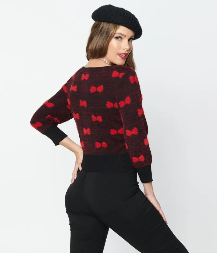 Black and Red Bows Dandy Cardigan Clothing Unique Vintage Sweaters and Cardigans