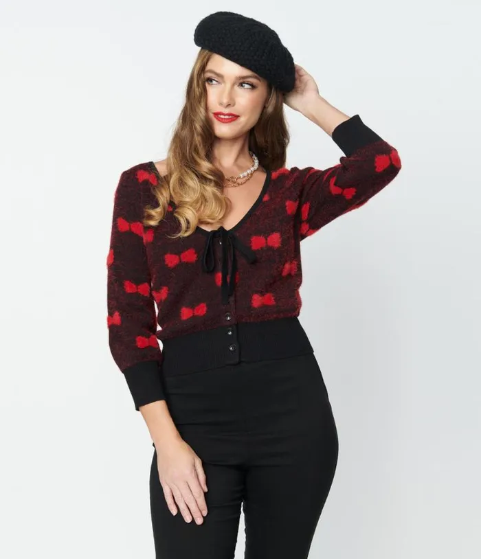 Black and Red Bows Dandy Cardigan Clothing Unique Vintage Sweaters and Cardigans