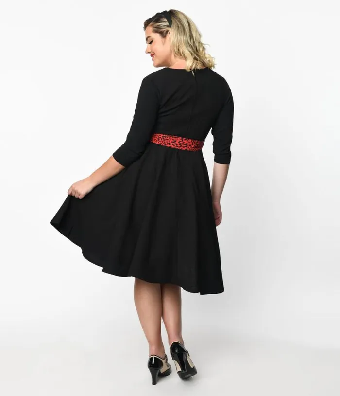Black and Red Leopard Accent Lynette Swing Dress Dresses Unique Vintage Pocket Dresses