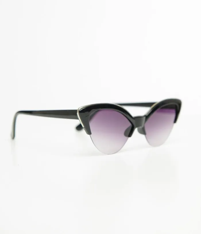 Black and Silver Half Rim Cat Eye Sunglasses Accessories Unique Vintage Sunglasses Black and Silver Half Rim Cat Eye Sunglasses Accessories Unique Vintage Sunglasses