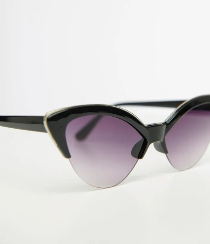 Black and Silver Half Rim Cat Eye Sunglasses Accessories Unique Vintage Sunglasses