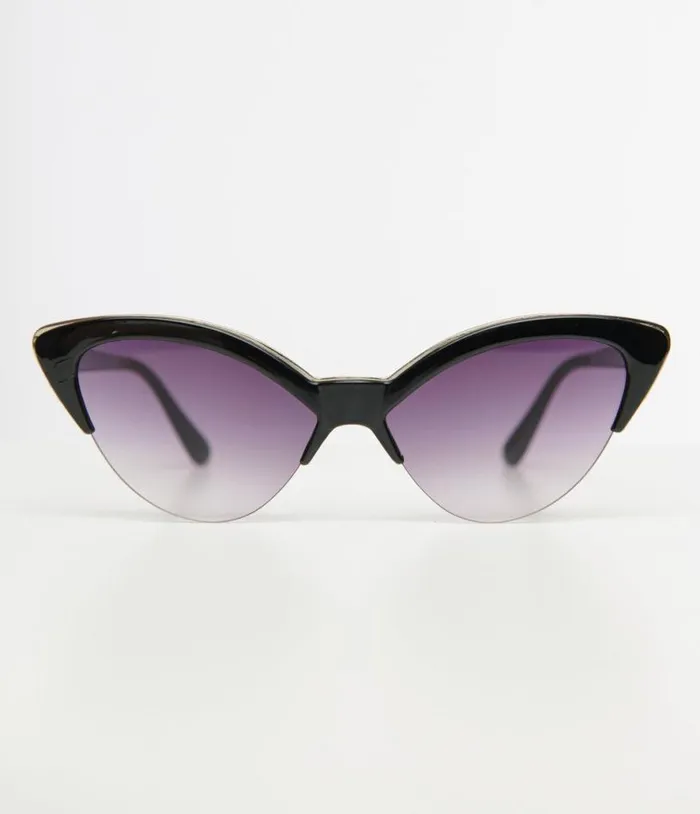 Black and Silver Half Rim Cat Eye Sunglasses Accessories Unique Vintage Sunglasses