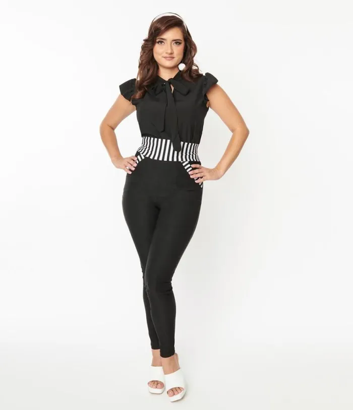 Black and Striped Contrast Showtime Pants ClothingPlus Unique Vintage Pants Black and Striped Contrast Showtime Pants ClothingPlus Unique Vintage Pants