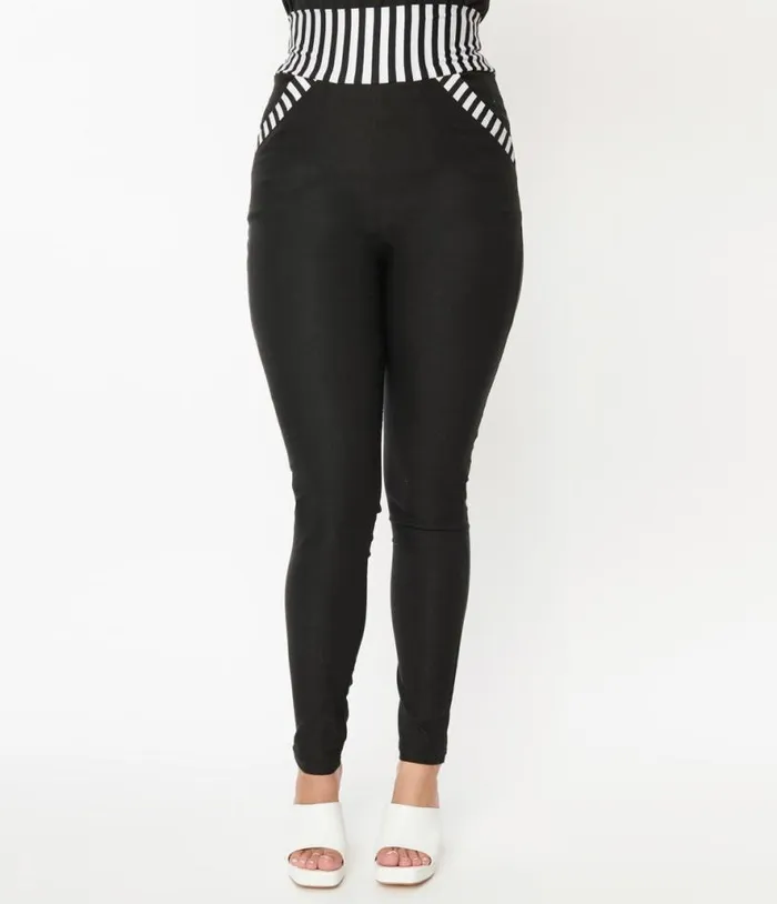 Black and Striped Contrast Showtime Pants ClothingPlus Unique Vintage Pants
