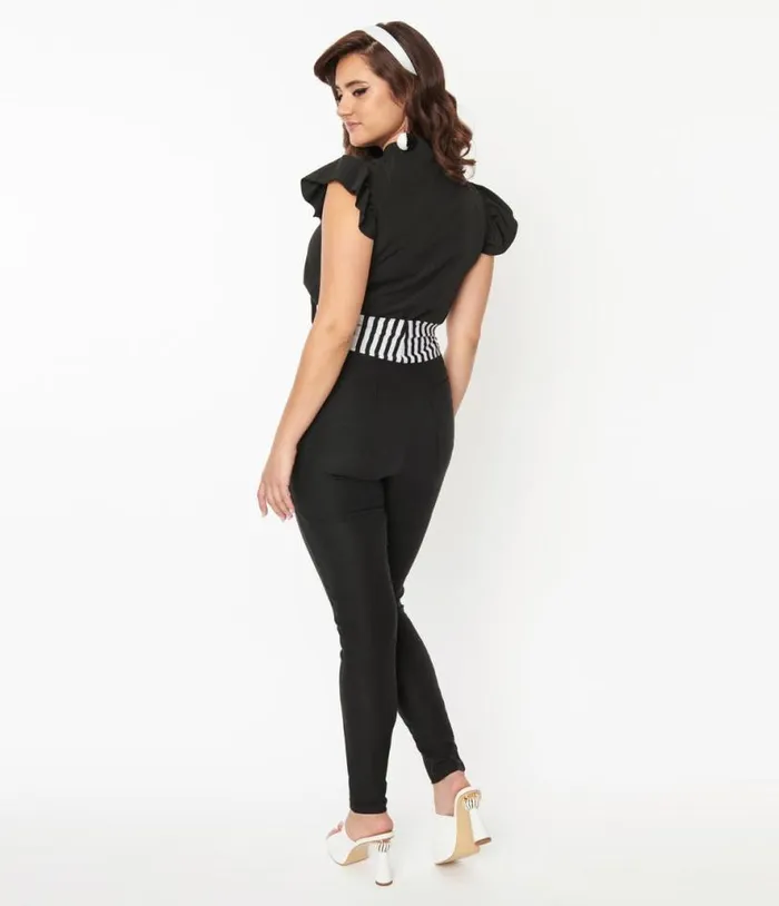 Black and Striped Contrast Showtime Pants ClothingPlus Unique Vintage Pants