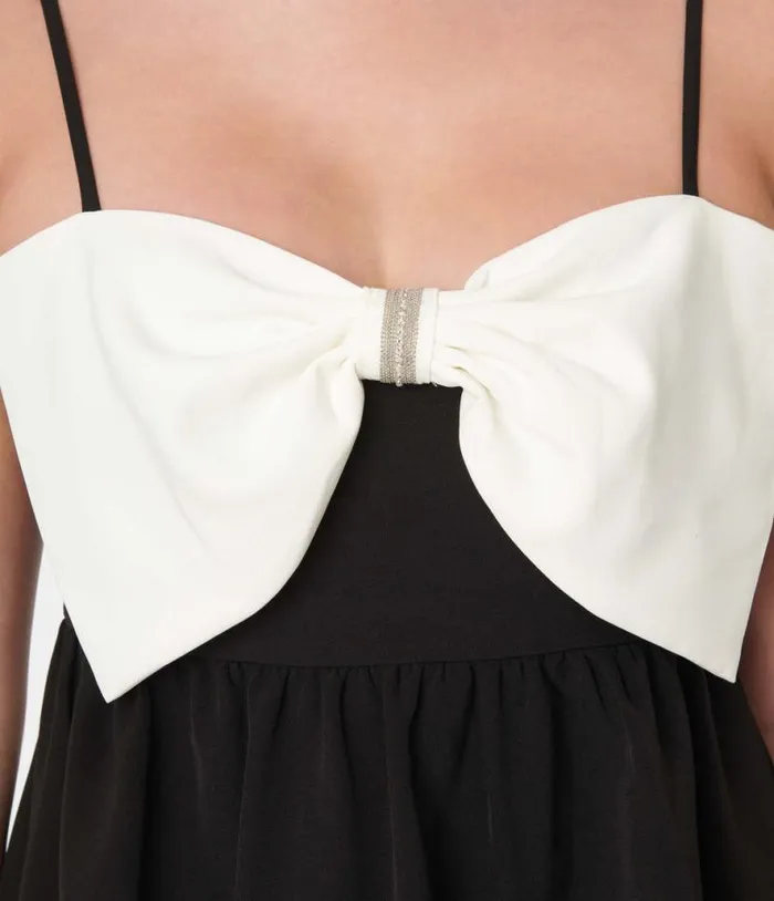 Black and White Big Bow Cabello Babydoll Dress DressesPlus Unique Vintage Babydoll