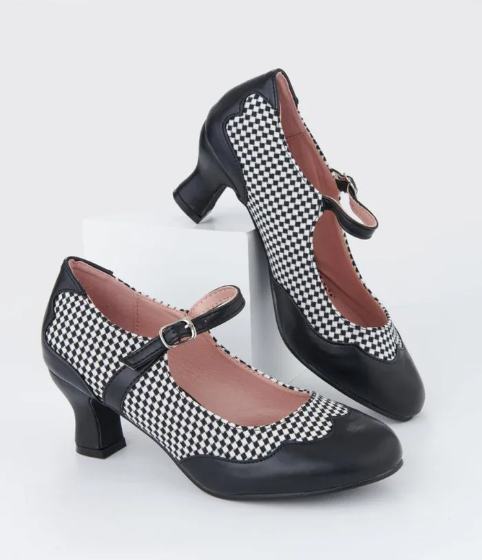 Black and White Check Mary Jane Heels Shoes Unique Vintage Heels
