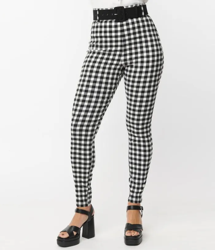 Black and White Gingham Belted Rizzo Pants Clothing Unique Vintage Pants