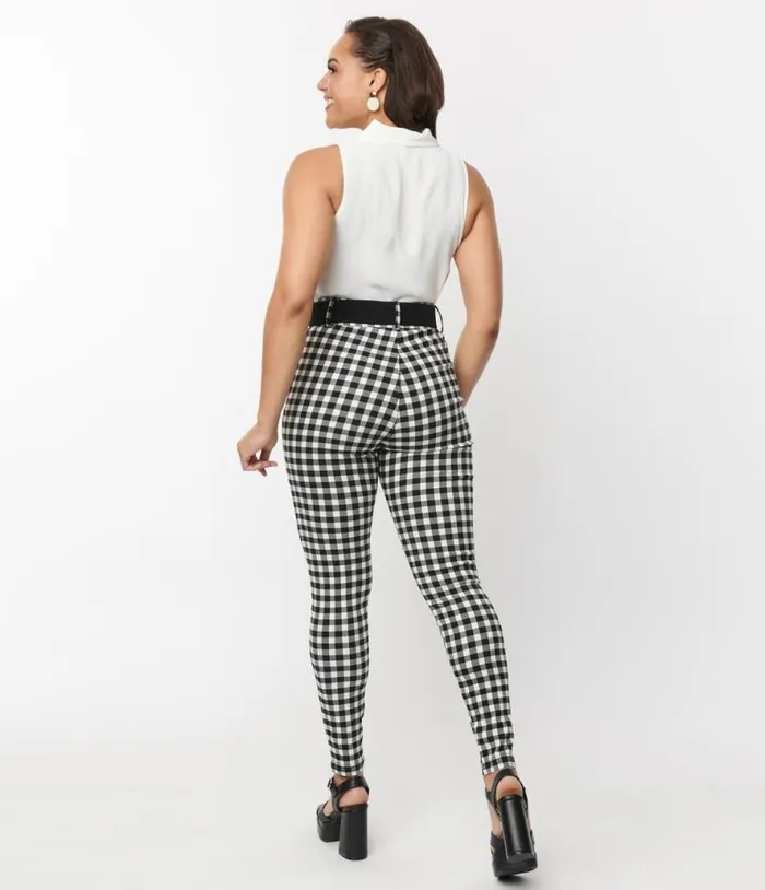 Black and White Gingham Belted Rizzo Pants Clothing Unique Vintage Pants