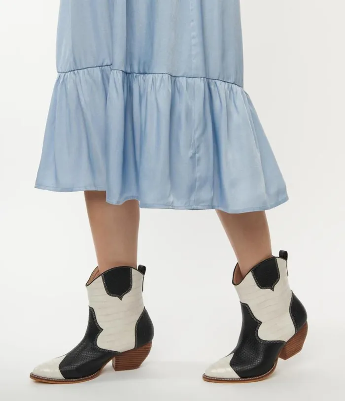 Black and White Leatherette Cowboy Boots Shoes Unique Vintage Boots
