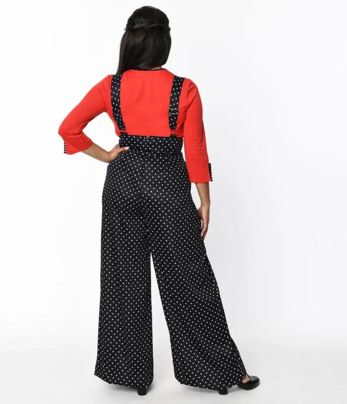 Black and White Pin Dot Rochelle Suspender Pants Clothing Unique Vintage Pants