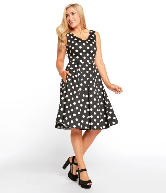 Black and White Polka Dot Sleeveless Swing Dress DressesPlus Unique Vintage Pocket Dresses Black and White Polka Dot Sleeveless Swing Dress DressesPlus Unique Vintage Pocket Dresses