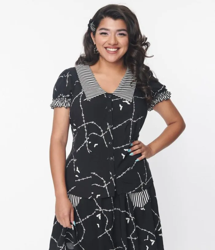 Black and White Stitches Blouse Halloween Unique Vintage Tops