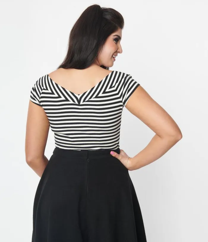 Black and White Stripe Pumpkin Brooch Deena Top Halloween Unique Vintage Tops