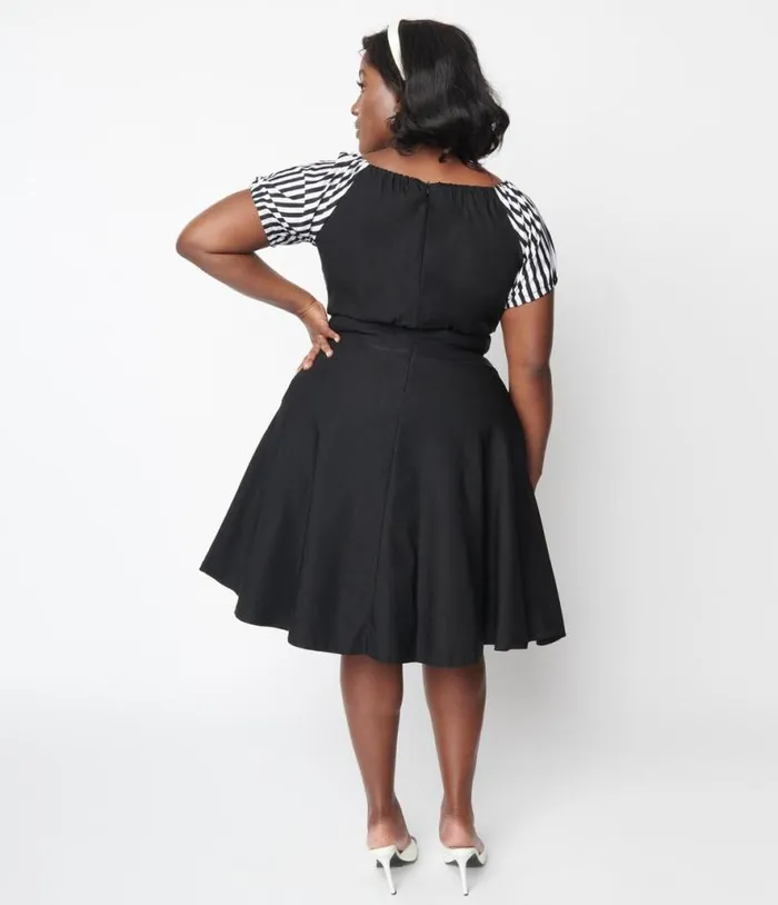 Black and White Striped Swing Dress DressesPlus Unique Vintage Pocket Dresses