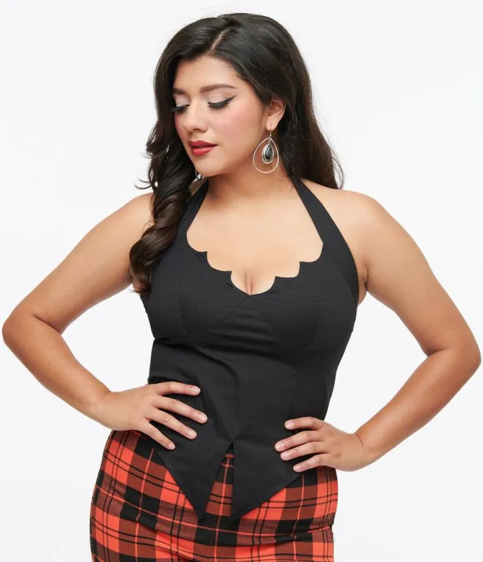 Black Bat Halter Top Halloween Unique Vintage Tops